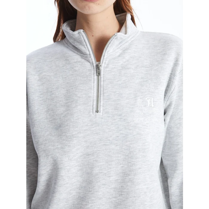 XSIDE Gri Dik Yaka Oversize Kadın Kalın Sweatshirt