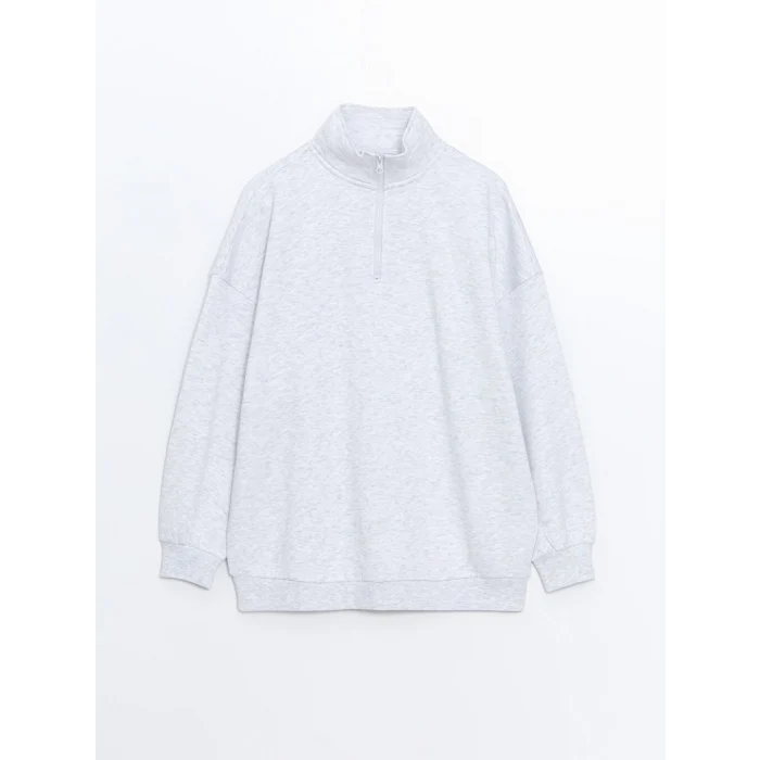 XSIDE Gri Dik Yaka Oversize Kadın Kalın Sweatshirt