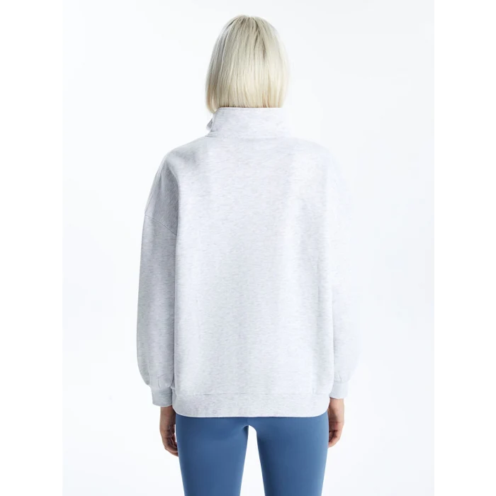 XSIDE Gri Dik Yaka Oversize Kadın Kalın Sweatshirt