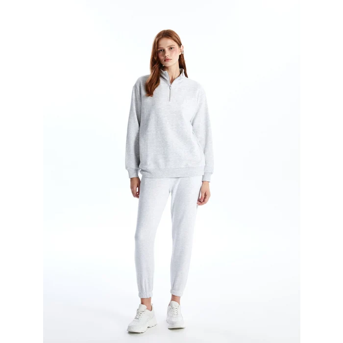 XSIDE Gri Dik Yaka Oversize Kadın Kalın Sweatshirt