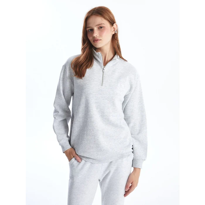 XSIDE Gri Dik Yaka Oversize Kadın Kalın Sweatshirt