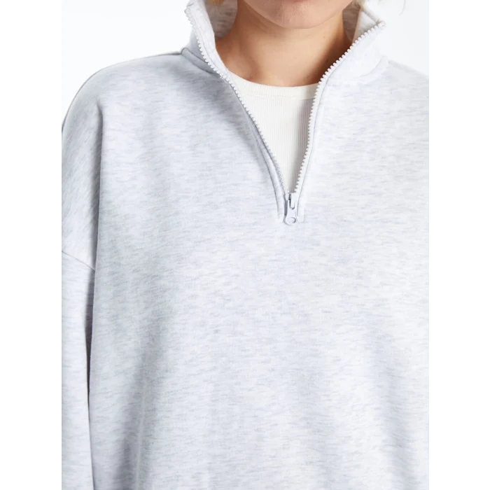 XSIDE Gri Dik Yaka Oversize Kadın Kalın Sweatshirt