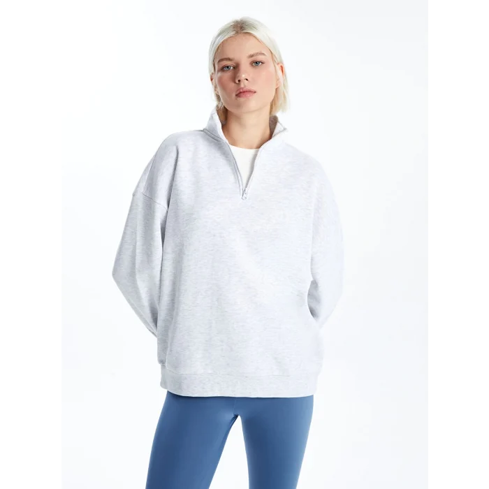 XSIDE Gri Dik Yaka Oversize Kadın Kalın Sweatshirt