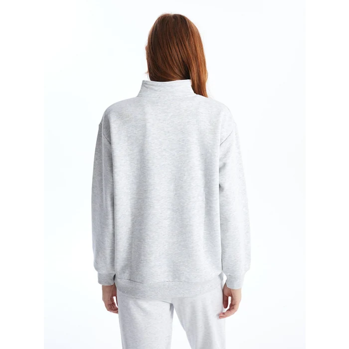 XSIDE Gri Dik Yaka Oversize Kadın Kalın Sweatshirt