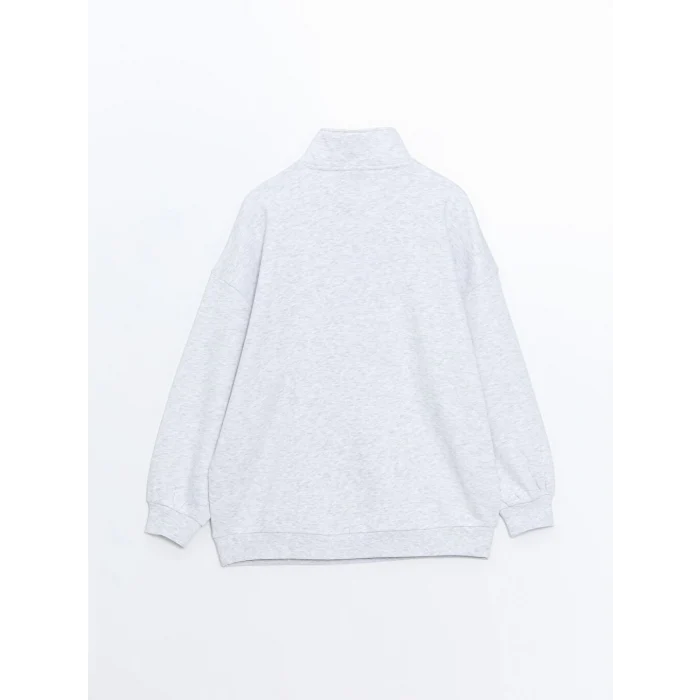 XSIDE Gri Dik Yaka Oversize Kadın Kalın Sweatshirt