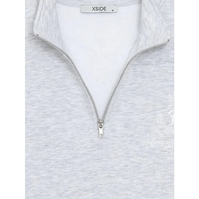 XSIDE Gri Dik Yaka Oversize Kadın Kalın Sweatshirt