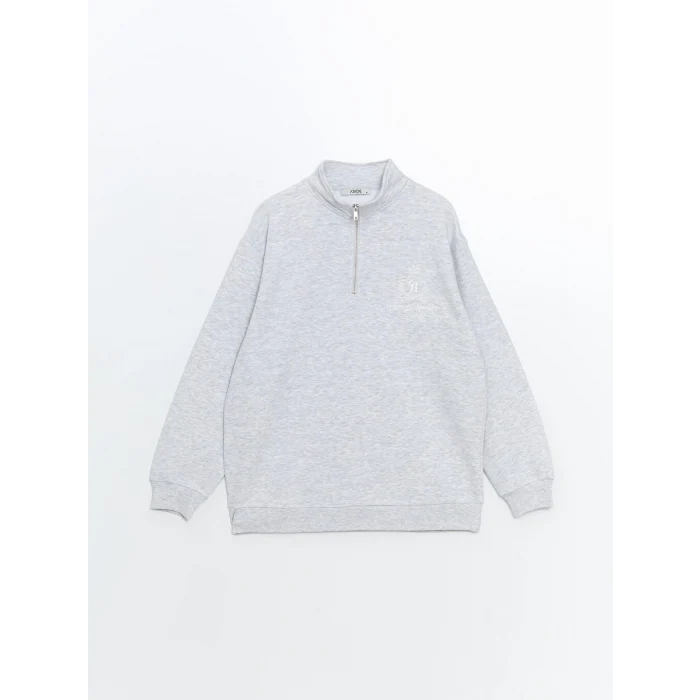 XSIDE Gri Dik Yaka Oversize Kadın Kalın Sweatshirt