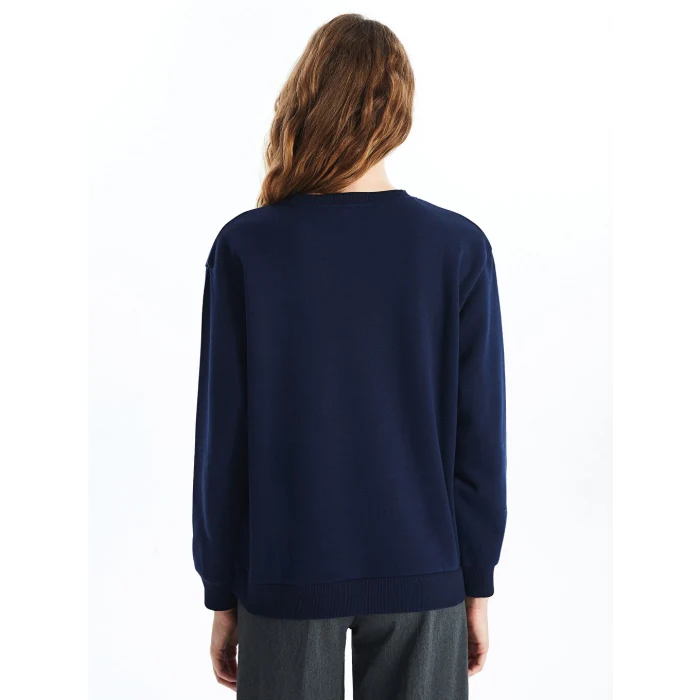 XSIDE Lacivert Bisiklet Yaka Baskılı Kadın Kalın Sweatshirt