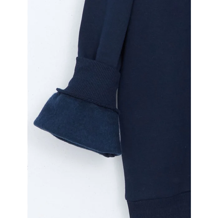 XSIDE Lacivert Bisiklet Yaka Baskılı Kadın Kalın Sweatshirt