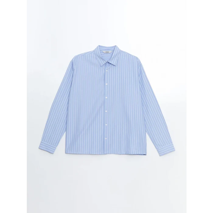 XSIDE Mavi Rahat Kalıp Uzun Kollu Çizgili Erkek Gömlek