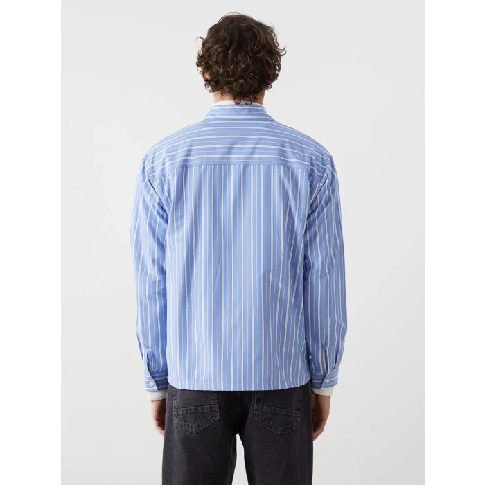 XSIDE Mavi Rahat Kalıp Uzun Kollu Çizgili Erkek Gömlek