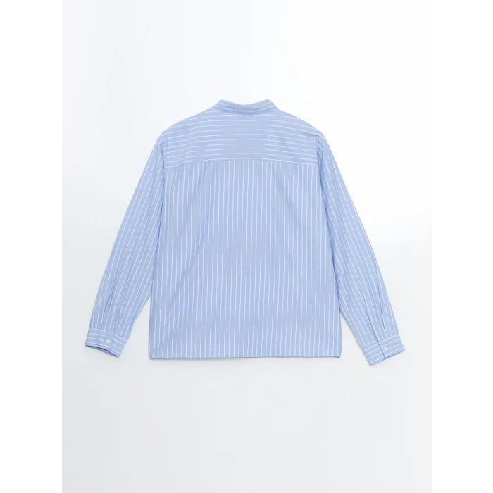 XSIDE Mavi Rahat Kalıp Uzun Kollu Çizgili Erkek Gömlek