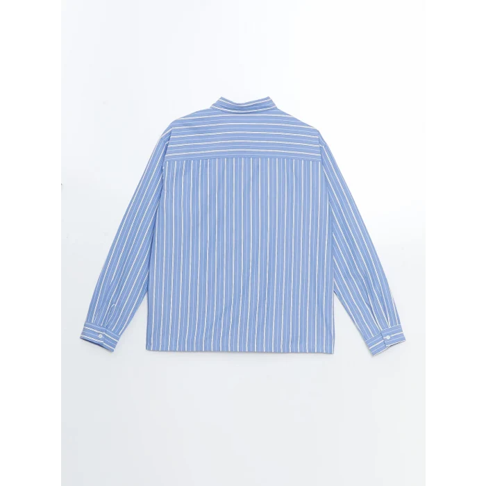XSIDE Mavi Rahat Kalıp Uzun Kollu Çizgili Erkek Gömlek
