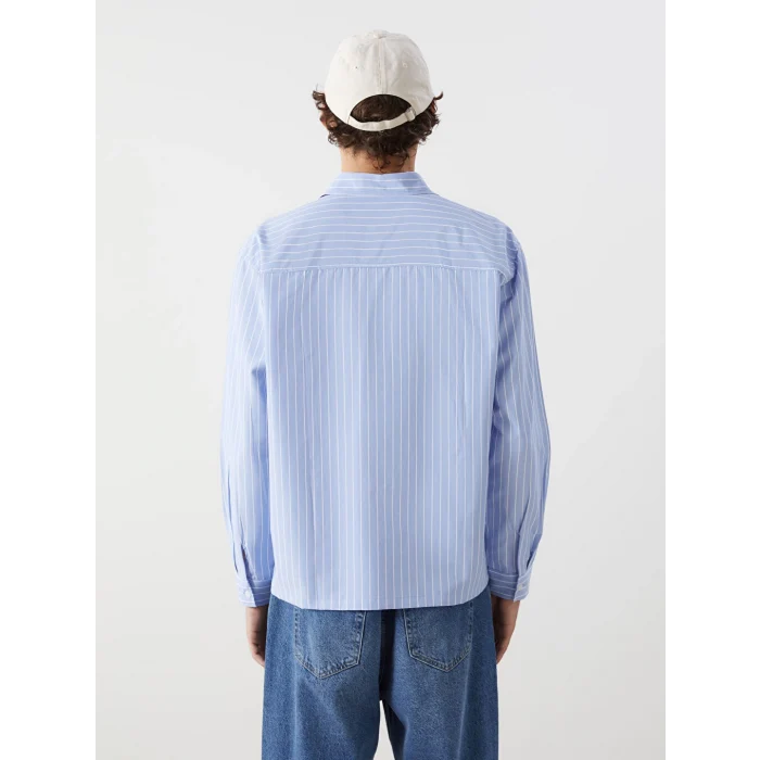 XSIDE Mavi Rahat Kalıp Uzun Kollu Çizgili Erkek Gömlek