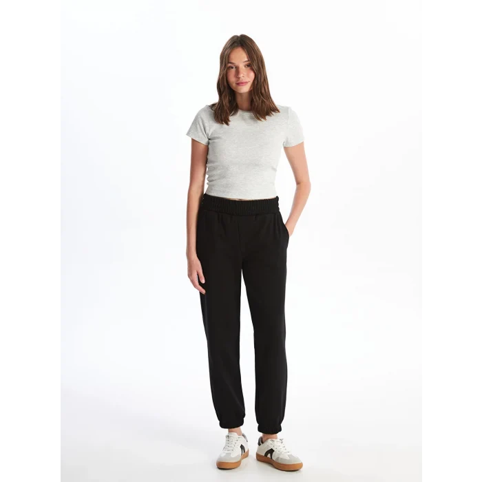 XSIDE Siyah Beli Lastikli Kadın Kalın Jogger Eşofman Altı