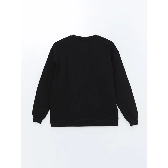 XSIDE Siyah Bisiklet Yaka Baskılı Oversize Kadın Kalın Sweatshirt