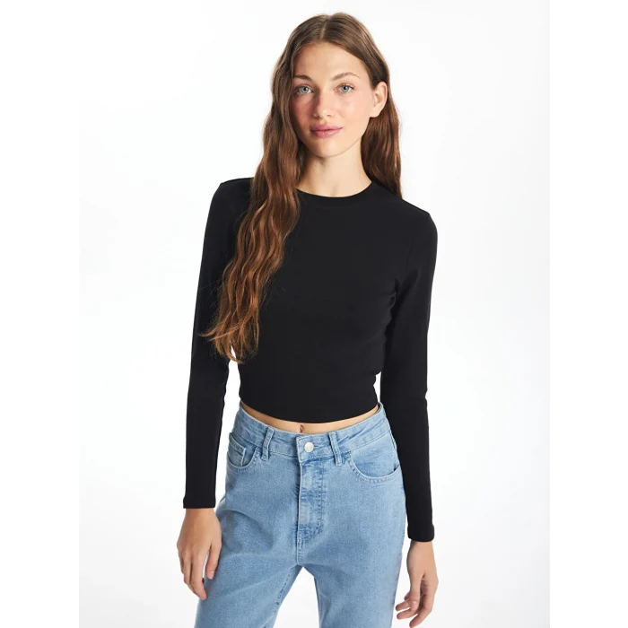 XSIDE Siyah Bisiklet Yaka Düz Uzun Kollu Kadın Body