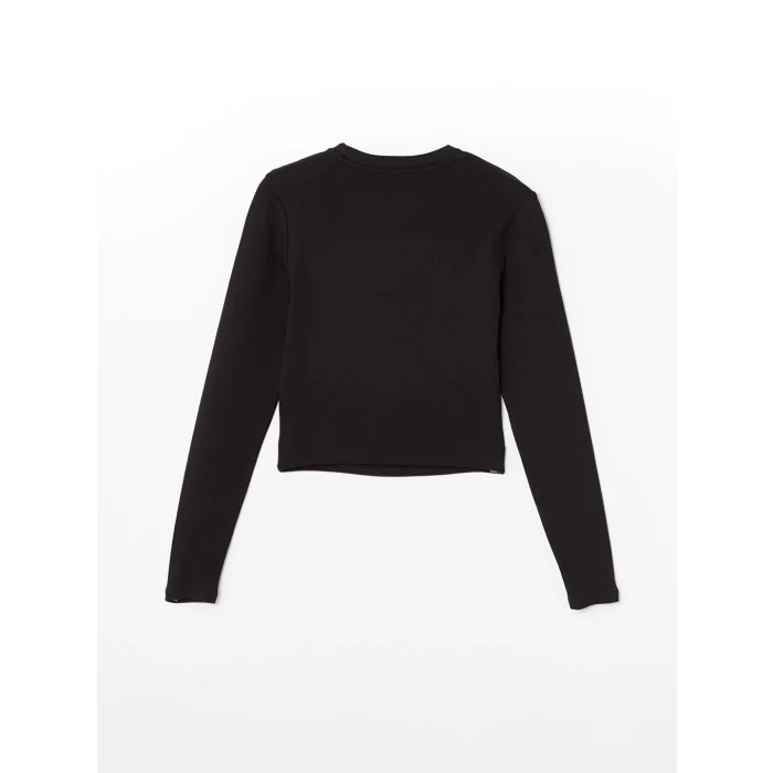 XSIDE Siyah Bisiklet Yaka Düz Uzun Kollu Kadın Body