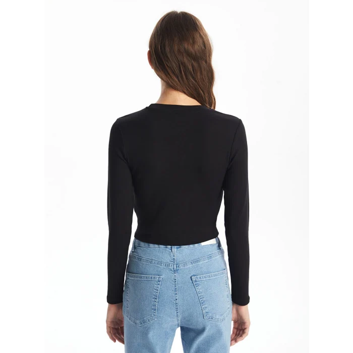 XSIDE Siyah Bisiklet Yaka Düz Uzun Kollu Kadın Body