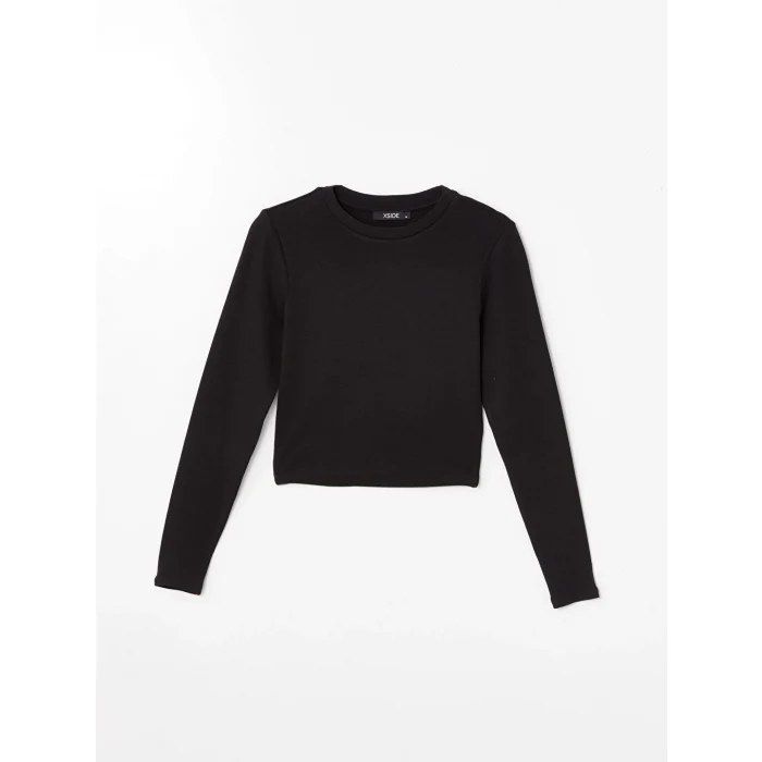 XSIDE Siyah Bisiklet Yaka Düz Uzun Kollu Kadın Body