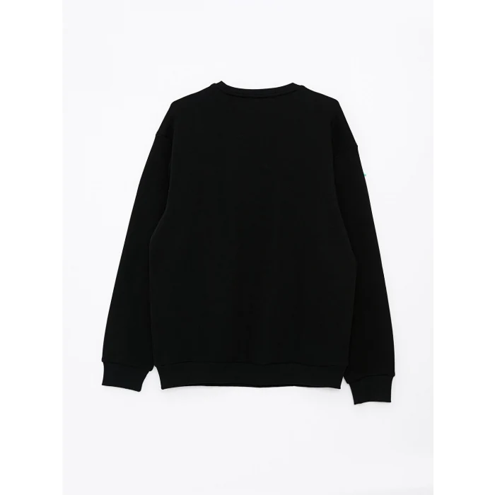 XSIDE Siyah Bisiklet Yaka Uzun Kollu Baskılı Erkek Kalın Sweatshirt