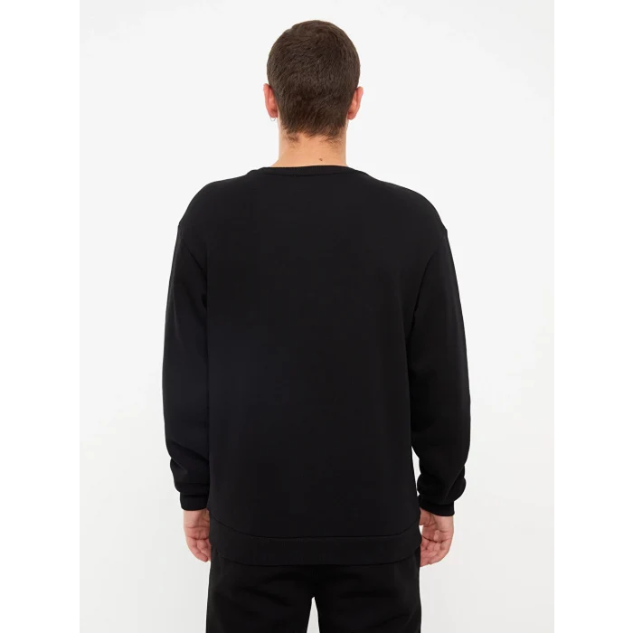 XSIDE Siyah Bisiklet Yaka Uzun Kollu Baskılı Erkek Kalın Sweatshirt