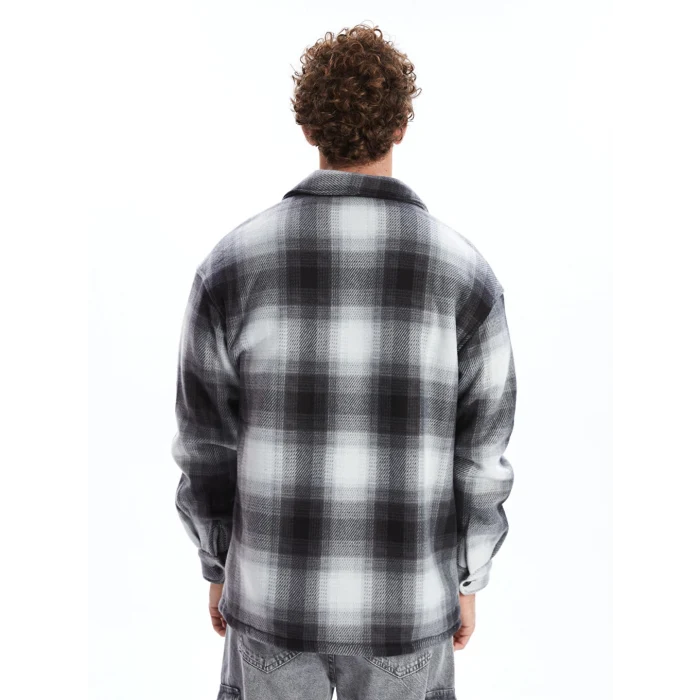 XSIDE Siyah Rahat Kalıp Uzun Kollu Ekose Erkek Gömlek Ceket