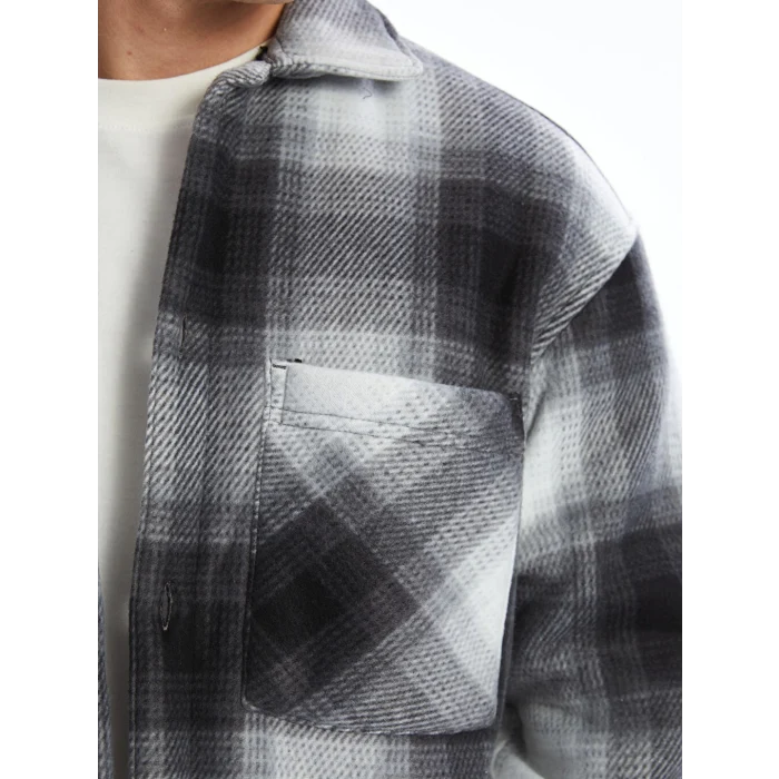 XSIDE Siyah Rahat Kalıp Uzun Kollu Ekose Erkek Gömlek Ceket