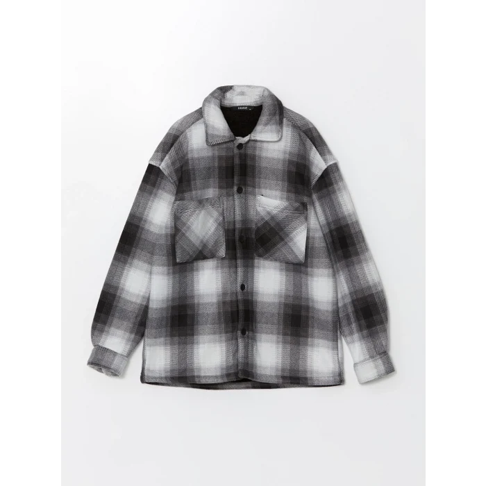 XSIDE Siyah Rahat Kalıp Uzun Kollu Ekose Erkek Gömlek Ceket