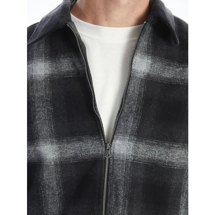 XSIDE Siyah Rahat Kalıp Uzun Kollu Ekose Erkek Oduncu Gömlek Ceket