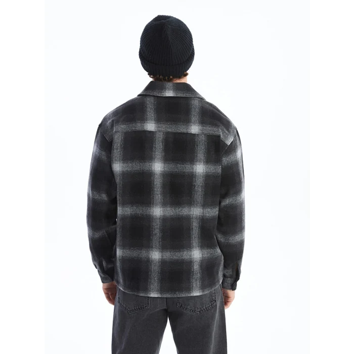 XSIDE Siyah Rahat Kalıp Uzun Kollu Ekose Erkek Oduncu Gömlek Ceket