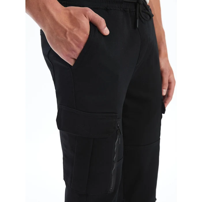 XSIDE Siyah Slim Fit Gabardin Erkek Kargo Pantolon