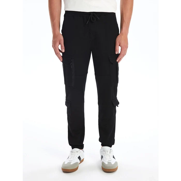 XSIDE Siyah Slim Fit Gabardin Erkek Kargo Pantolon