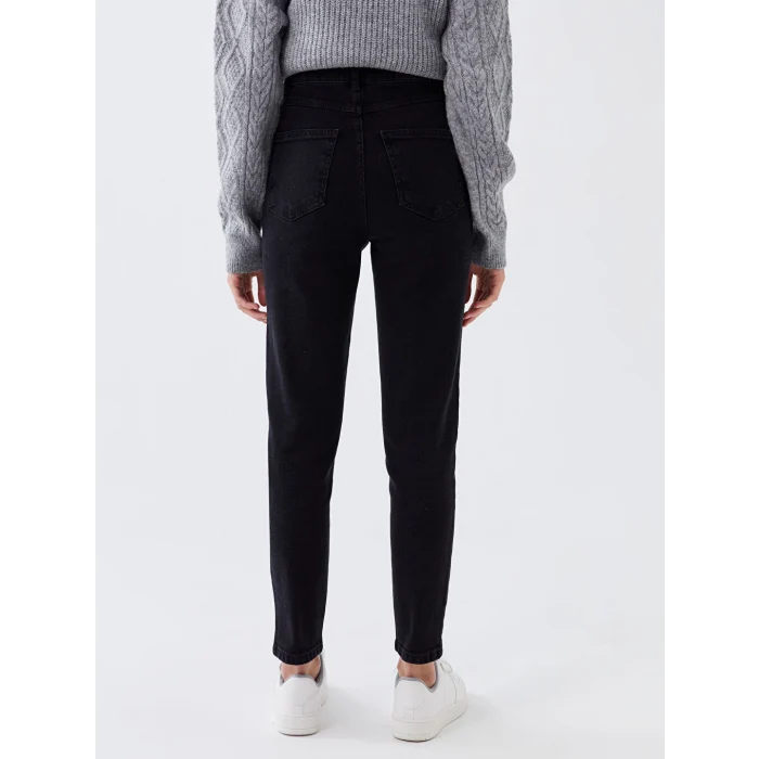 XSIDE Siyah Yüksek Bel Slim Mom Kadın Jean Pantolon