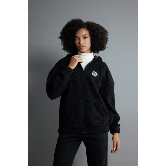 Y2648 Oversize Fit Kapüşonlu Pelüş Hırka