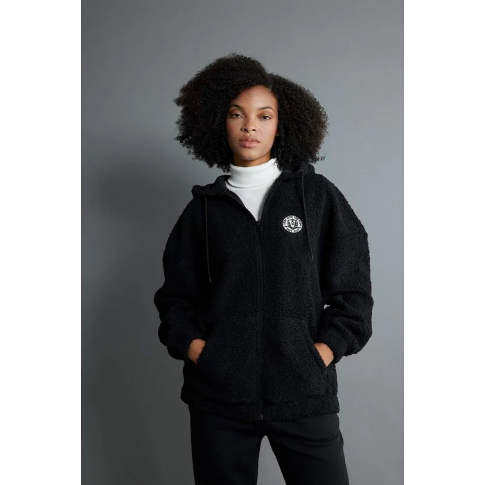 Y2648 Oversize Fit Kapüşonlu Pelüş Hırka