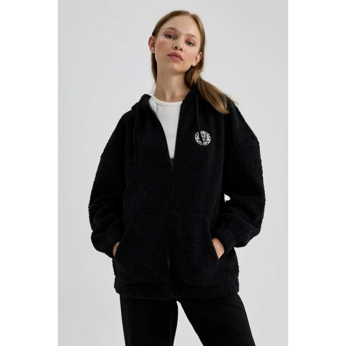 Y2648 Oversize Fit Kapüşonlu Pelüş Hırka