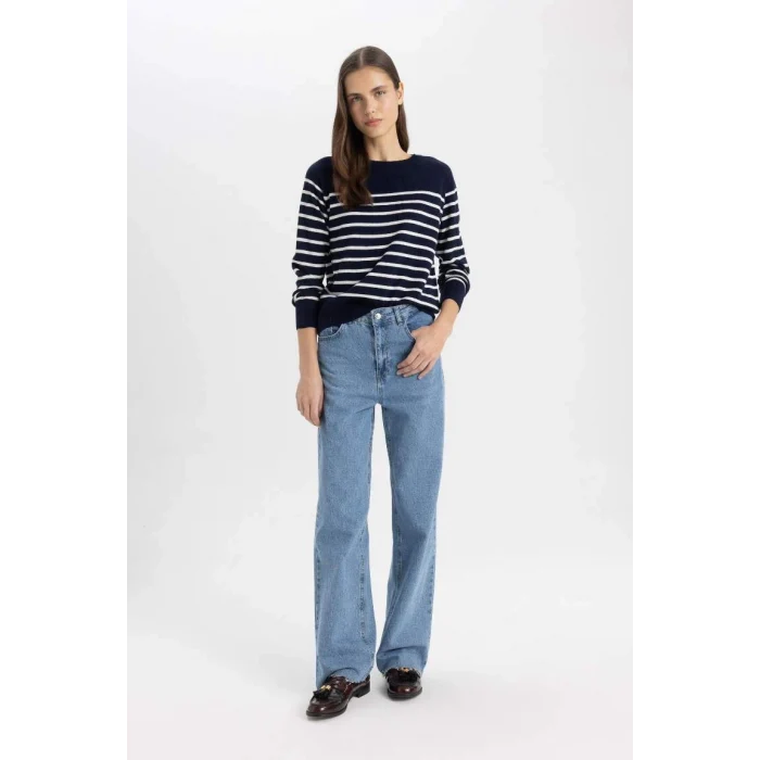 Z1317 Regular Fit Bisiklet Yaka Çizgili Kazak