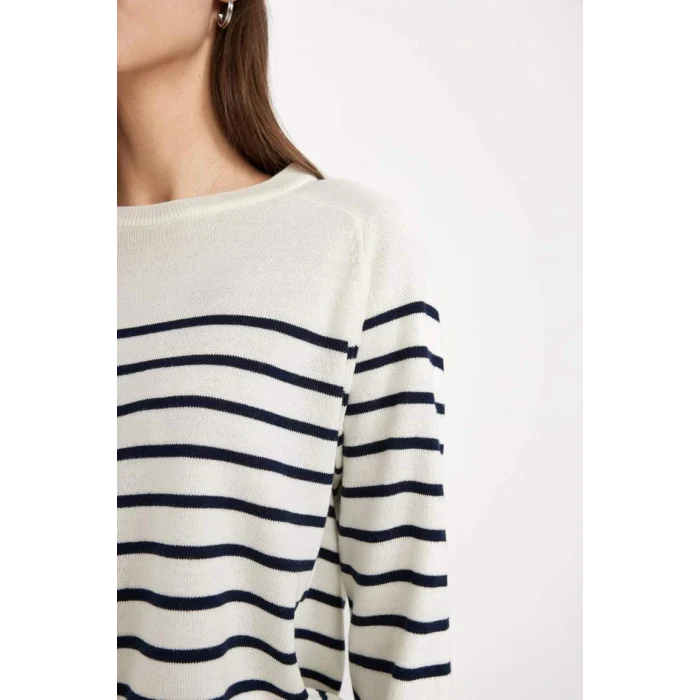 Z1317 Regular Fit Bisiklet Yaka Çizgili Kazak