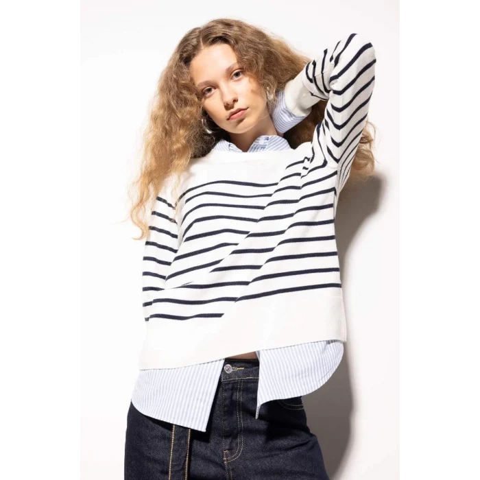 Z1317 Regular Fit Bisiklet Yaka Çizgili Kazak