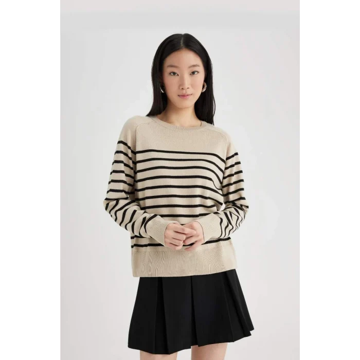 Z1317 Regular Fit Bisiklet Yaka Çizgili Kazak