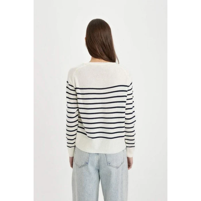 Z1317 Regular Fit Bisiklet Yaka Çizgili Kazak