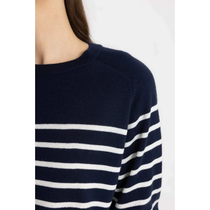 Z1317 Regular Fit Bisiklet Yaka Çizgili Kazak