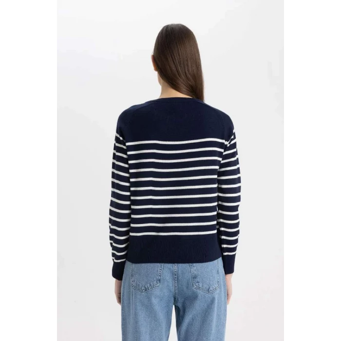 Z1317 Regular Fit Bisiklet Yaka Çizgili Kazak