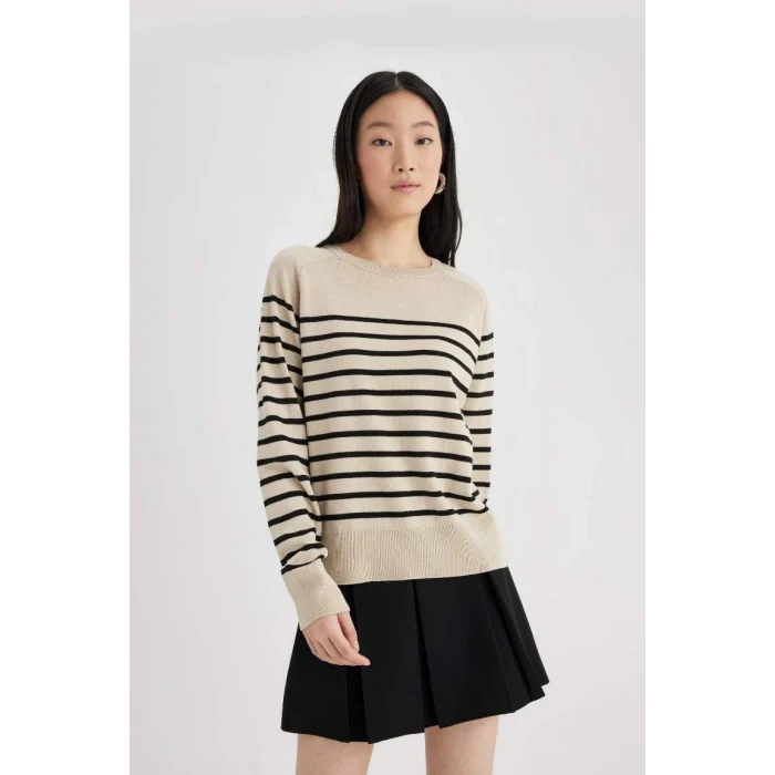 Z1317 Regular Fit Bisiklet Yaka Çizgili Kazak