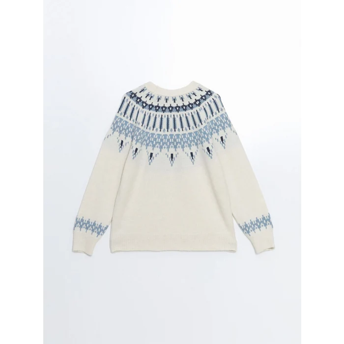 LCWAIKIKI Basic Ekru Bisiklet Yaka Desenli Kadın Triko Kazak