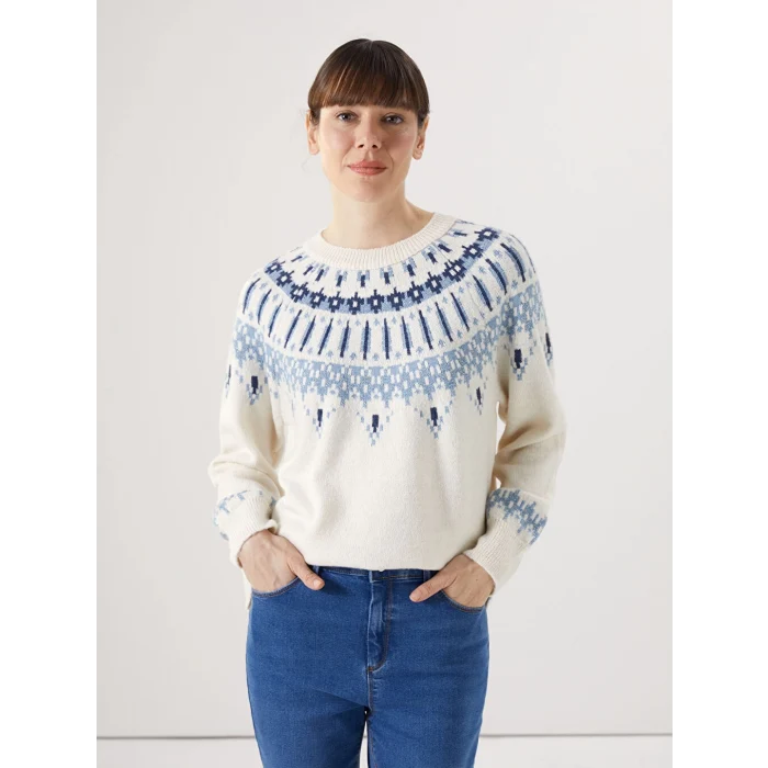 LCWAIKIKI Basic Ekru Bisiklet Yaka Desenli Kadın Triko Kazak