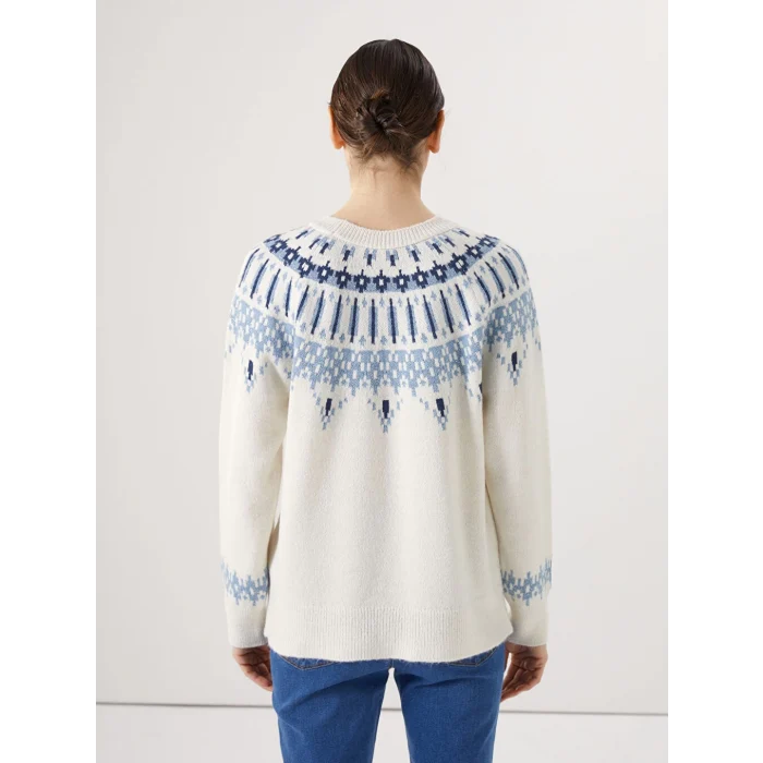 LCWAIKIKI Basic Ekru Bisiklet Yaka Desenli Kadın Triko Kazak