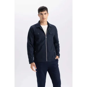 Defacto Lacivert Slim Fit Dar Kesim Polo Yaka Fermuarlı Mevsimlik Baharlık Mont