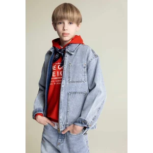 Defacto Mavi Erkek Çocuk Polo Yaka Jean Ceket